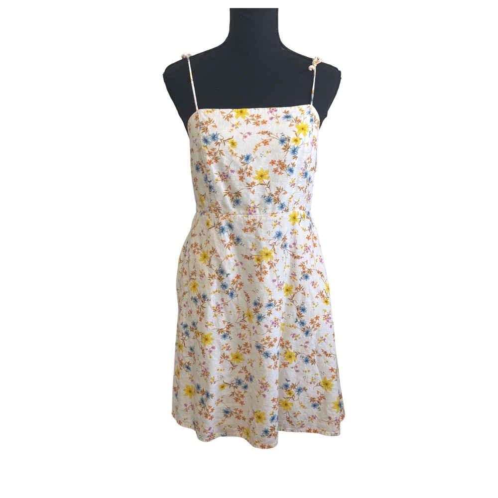 Old Navy Womens Yellow Floral Linen Blend Smocked Mini Dress M Boho Soft Girl